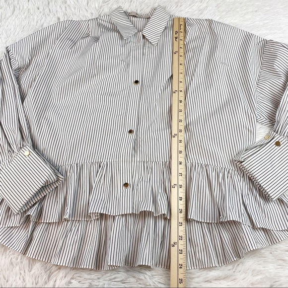 Brøgger striped ruffle hem Button-Up Top long sleeve dropped shoulder - Picture 7 of 12
